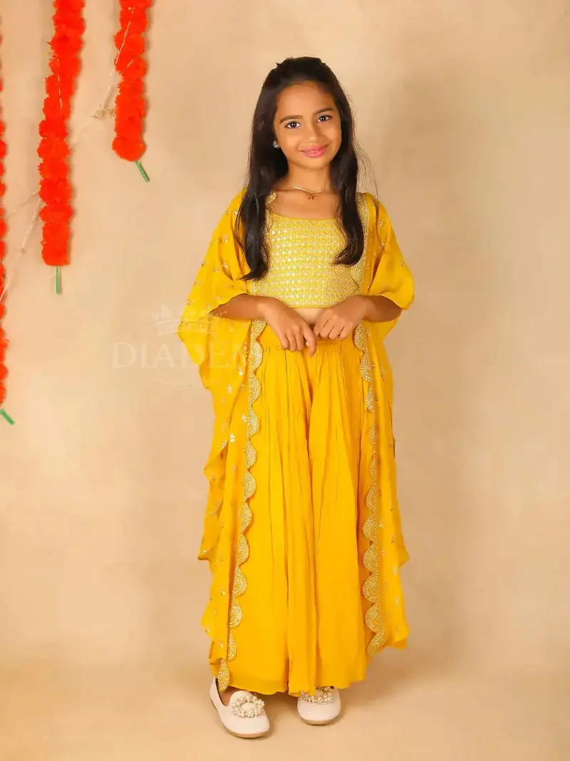 Yellow Georgette Palazzo Salwar Suit With Sequins 1