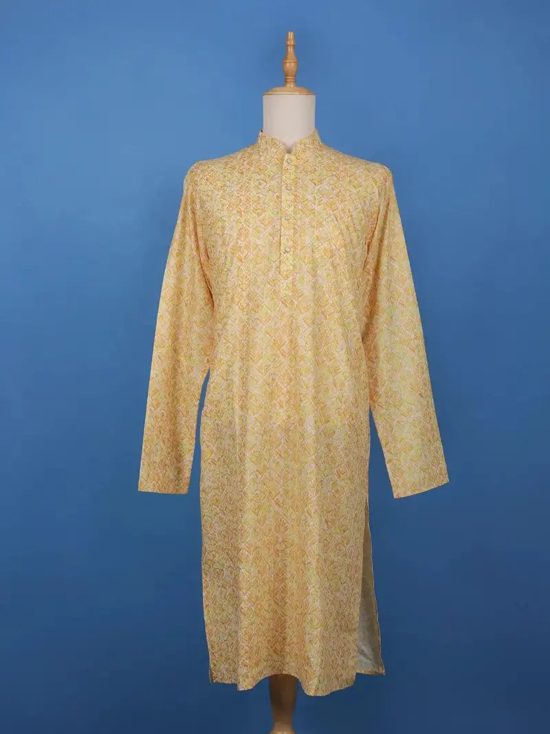 Yellow Leaf  Printed Cotton Kurta 1