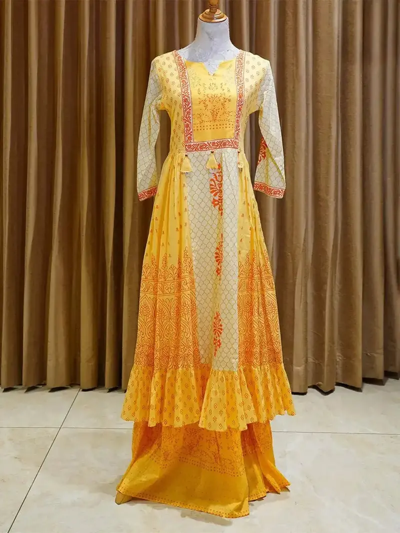 Yellow Long Kurti Enhanced With Floral Prints 1