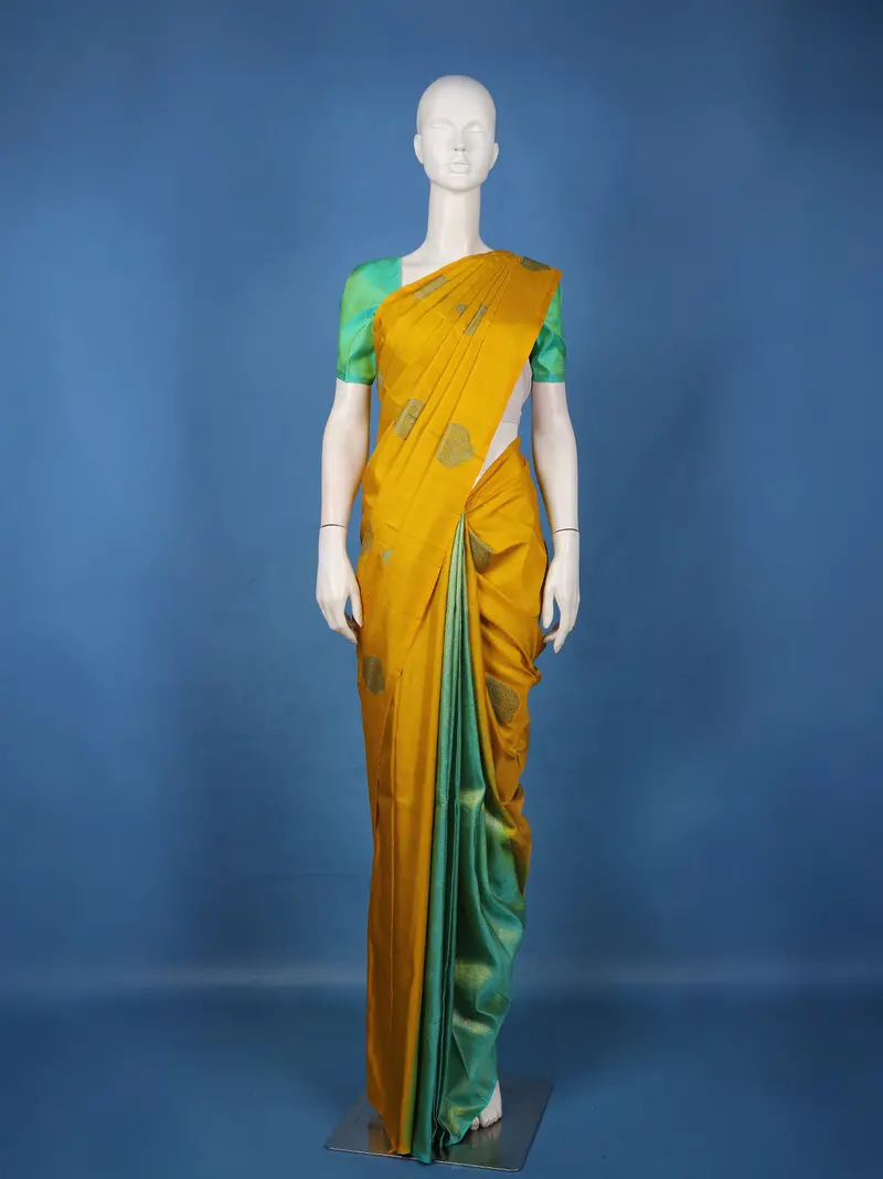 Yellow Motif Woven Design Pure Kanchipuram Silk Saree 1