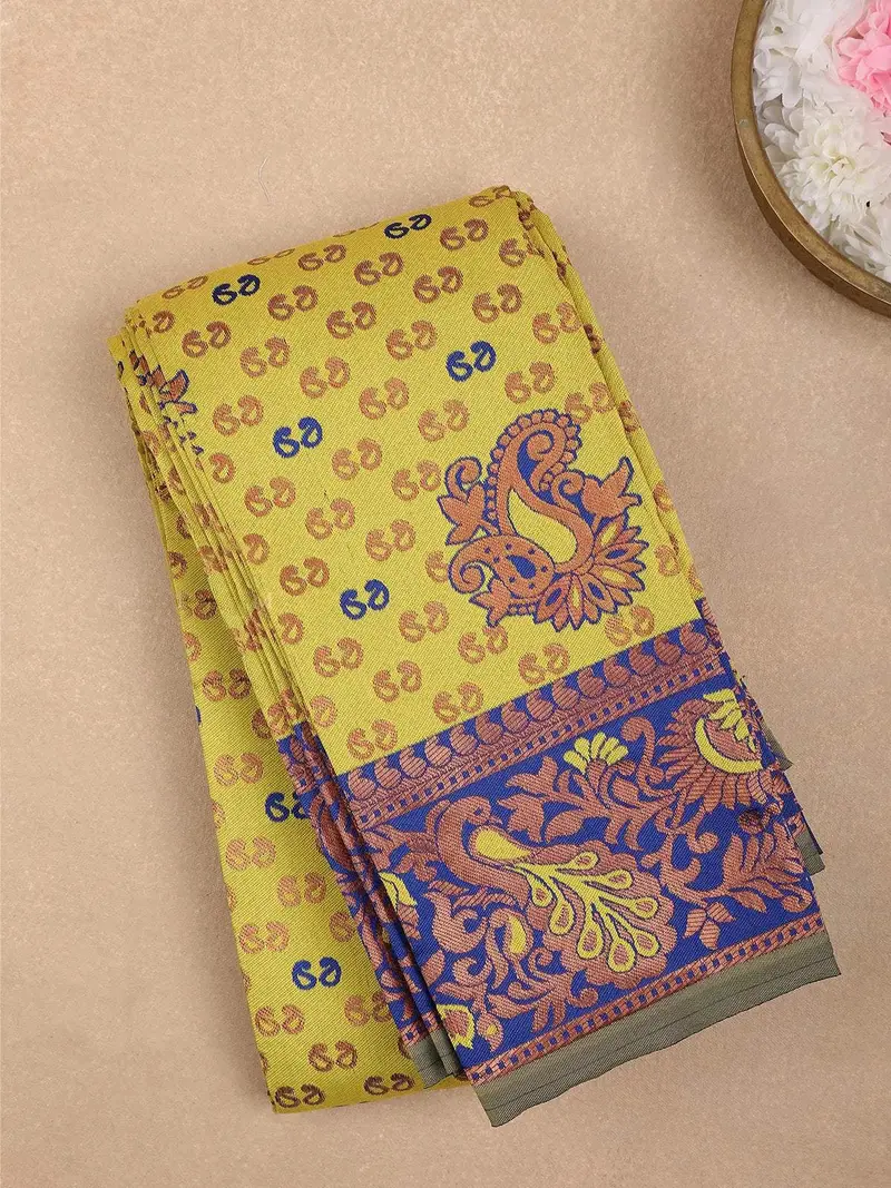 Yellow Paisley Designed Art Silk Saree 1