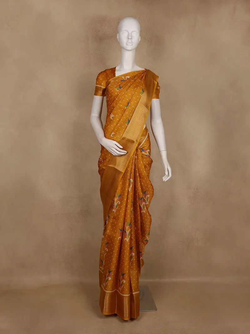 Yellow Pochampally Ikat Design Cotton Saree With Zari Border 1