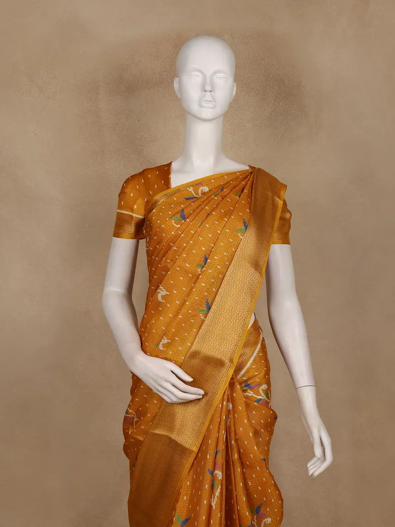 Yellow Pochampally Ikat Design Cotton Saree With Zari Border 2