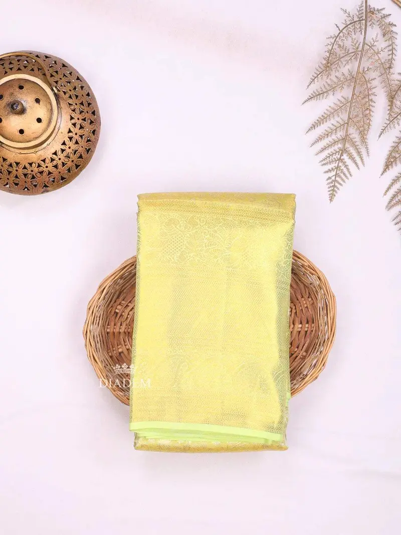 Yellow Pure Kanchipuram Bridal Silk Saree With Floral Motif On The Body And Contrast Zari Border 1