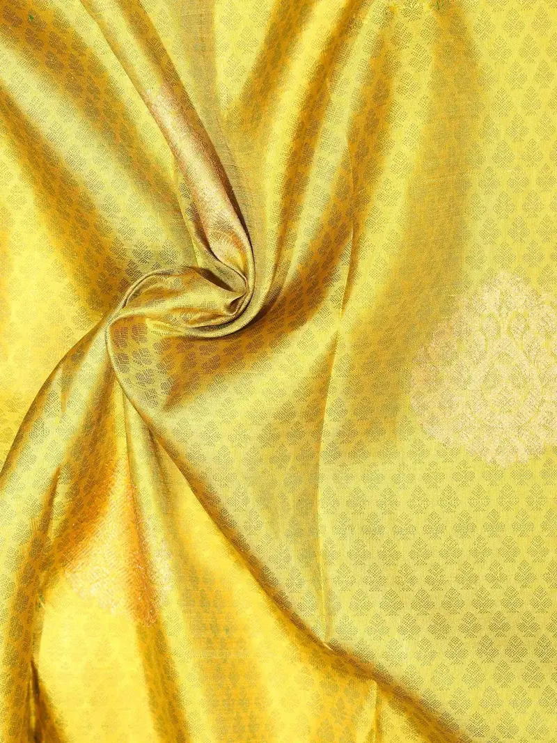 Yellow Pure Kanchipuram Bridal Silk Saree With Floral Motif On The Body With Zari Border 2