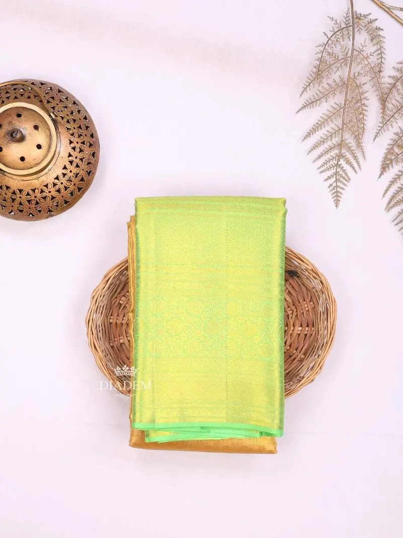 Yellow Pure Kanchipuram Bridal Silk Saree With Zari Butta On The Body And Contrast Zari Border 1