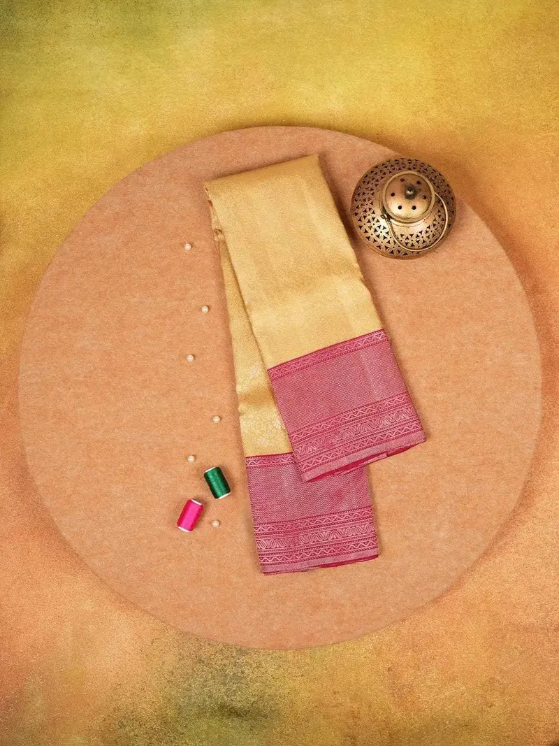 Yellow Pure Kanchipuram Silk Saree With Floral Designs On The Body And With Contrast Border 1