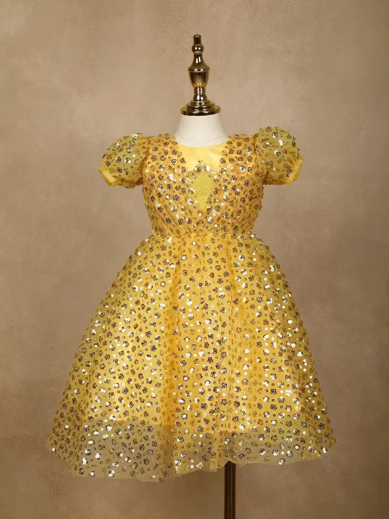 Yellow Sequin Designed Party Gown For Girls 1
