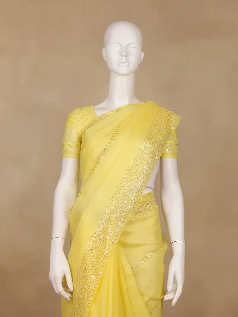Yellow Sequin Embellishments Organza Saree 2