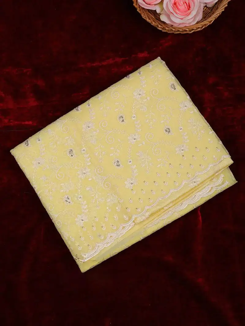 Yellow Sequin Embroidery Designed Organza Saree 1