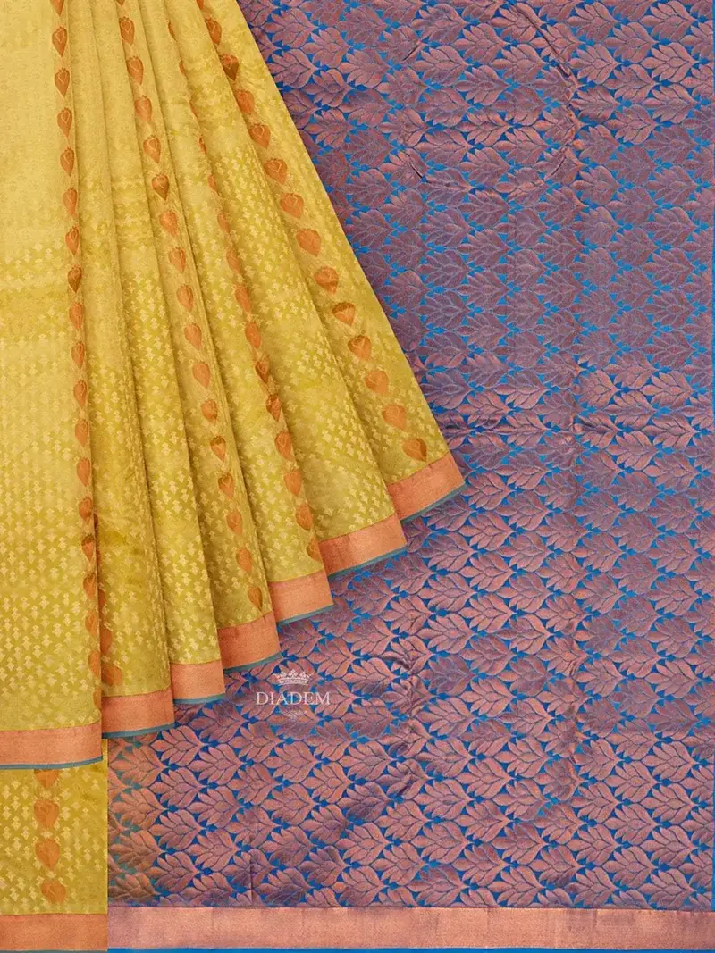 Yellow Silk Saree With Floral Motif On The Body And Contrast Zari Border 1