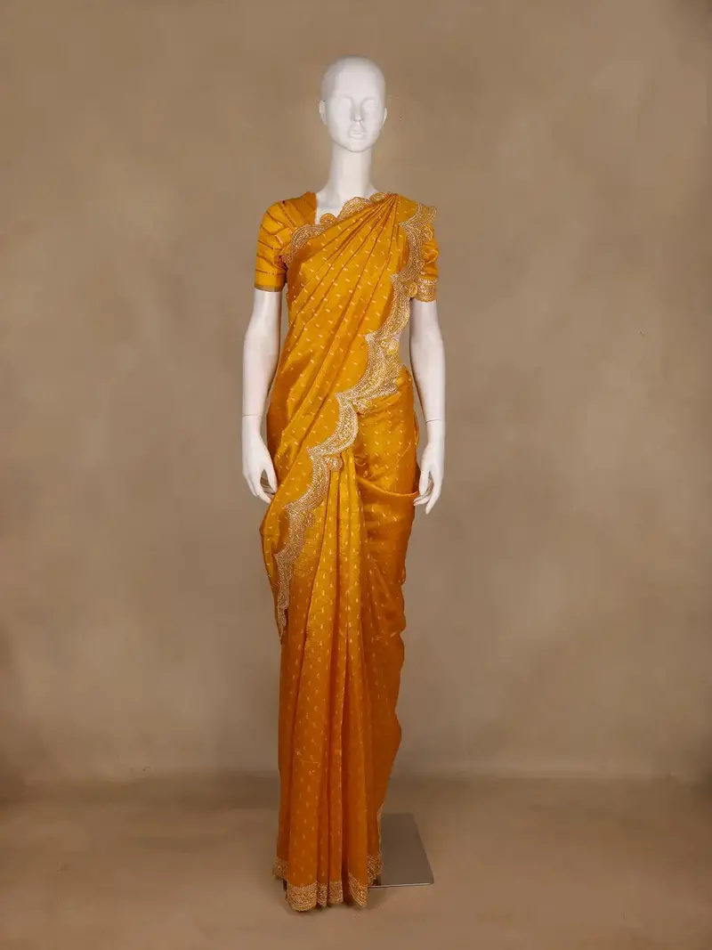 Yellow Small Butta Motifs Design Pure Banarasi Silk Saree 1