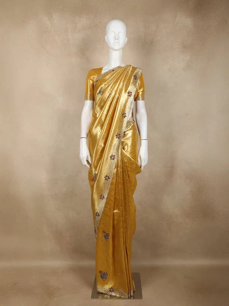 Yellow Soft Banarasi Saree With Floral Design And Designer Border 1