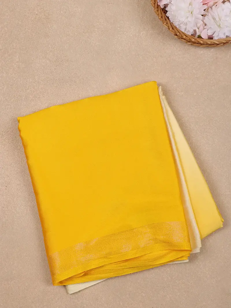 Yellow Solid Design Satin Saree 1