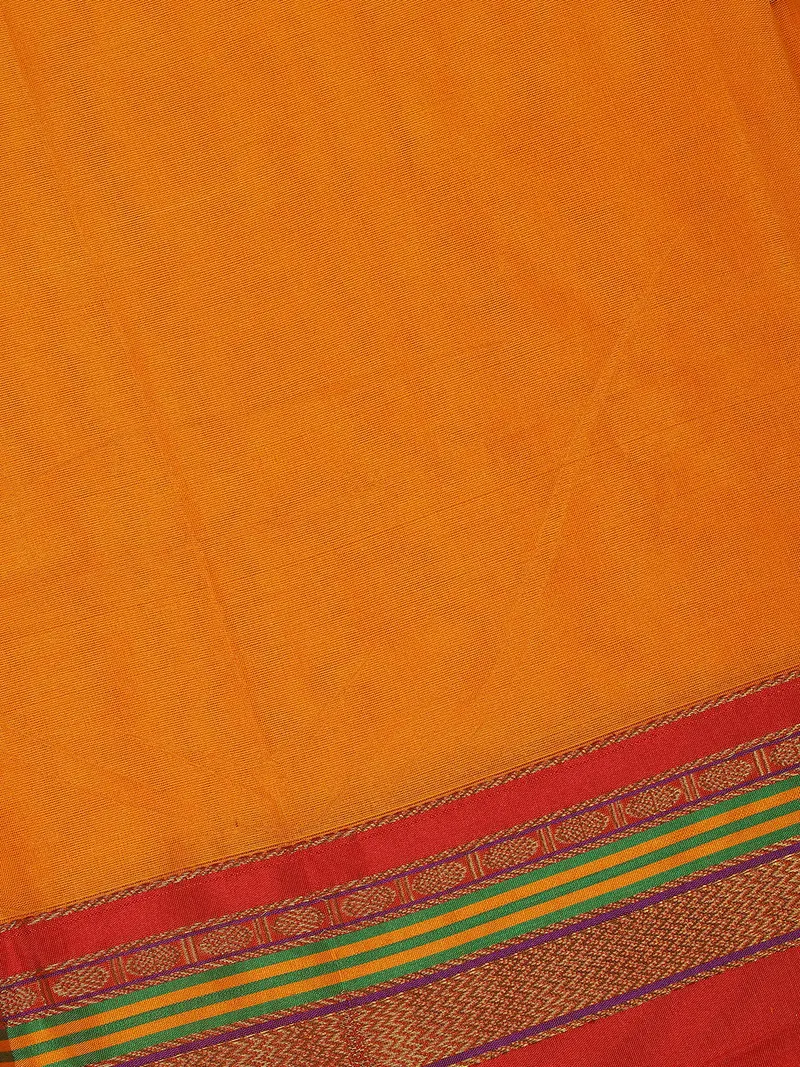 Yellow Solid Design Semi Silk Cotton Saree With Contrast Border 2