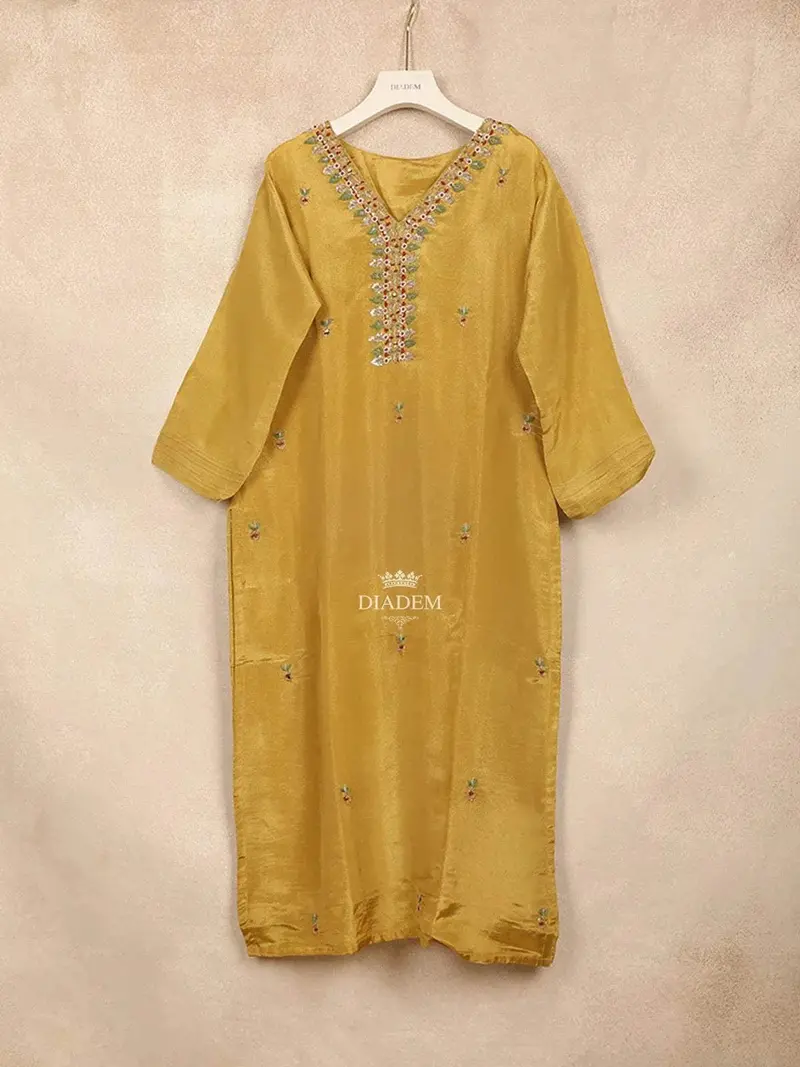 Yellow Straight Cut Salwar Suit Adorned With Embroided Floral Design With Dupatta 2