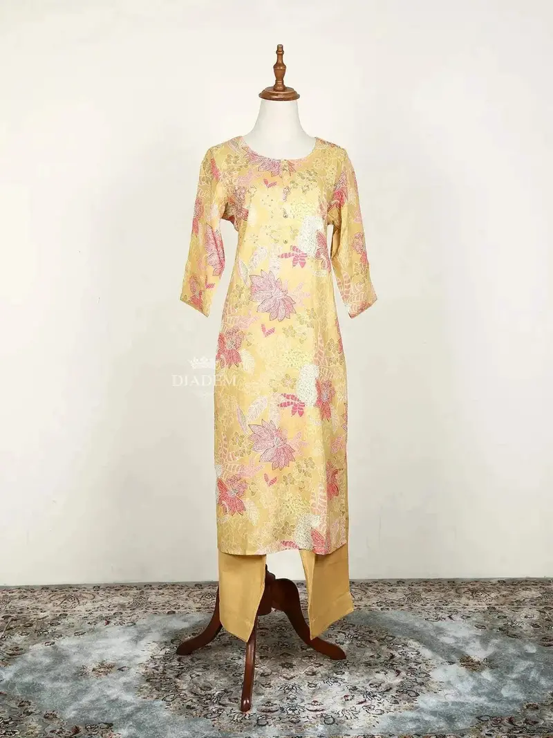 Yellow Straight Cut Salwar Suit Enhanced With Floral Prints 1