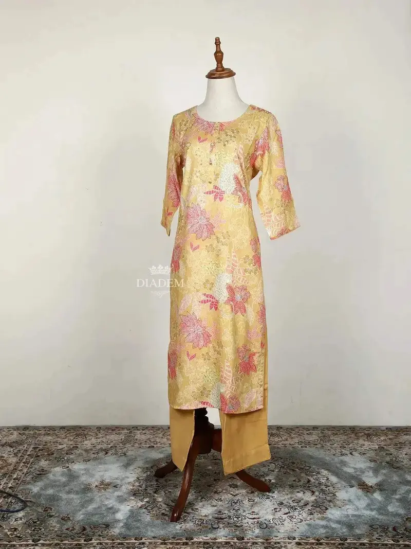 Yellow Straight Cut Salwar Suit Enhanced With Floral Prints 3