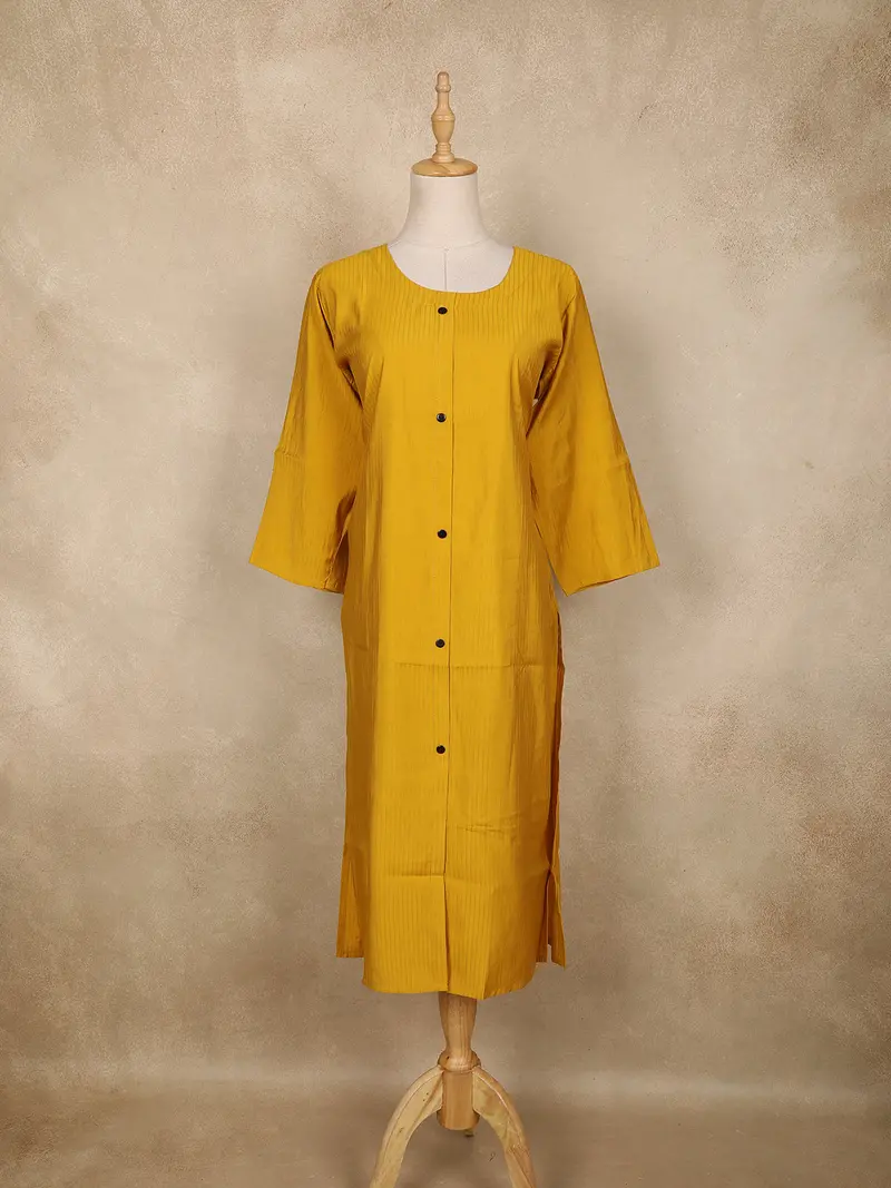 Yellow Stripes Design Cotton Kurti 1