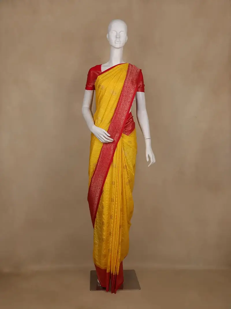 Yellow Stripes Designed Banarasi Silk Saree 1