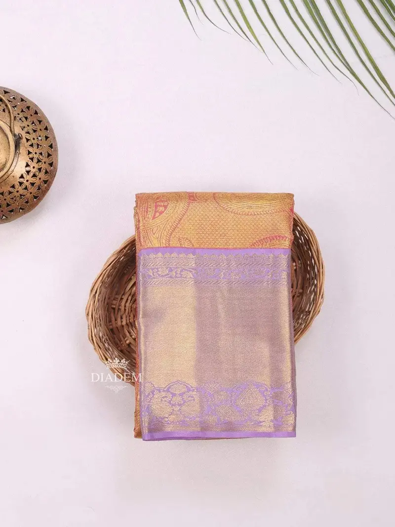 Yellow With Rose Pure Kanchipuram Bridal Silk Saree With Floral Motif On The Body And Zari Border 1