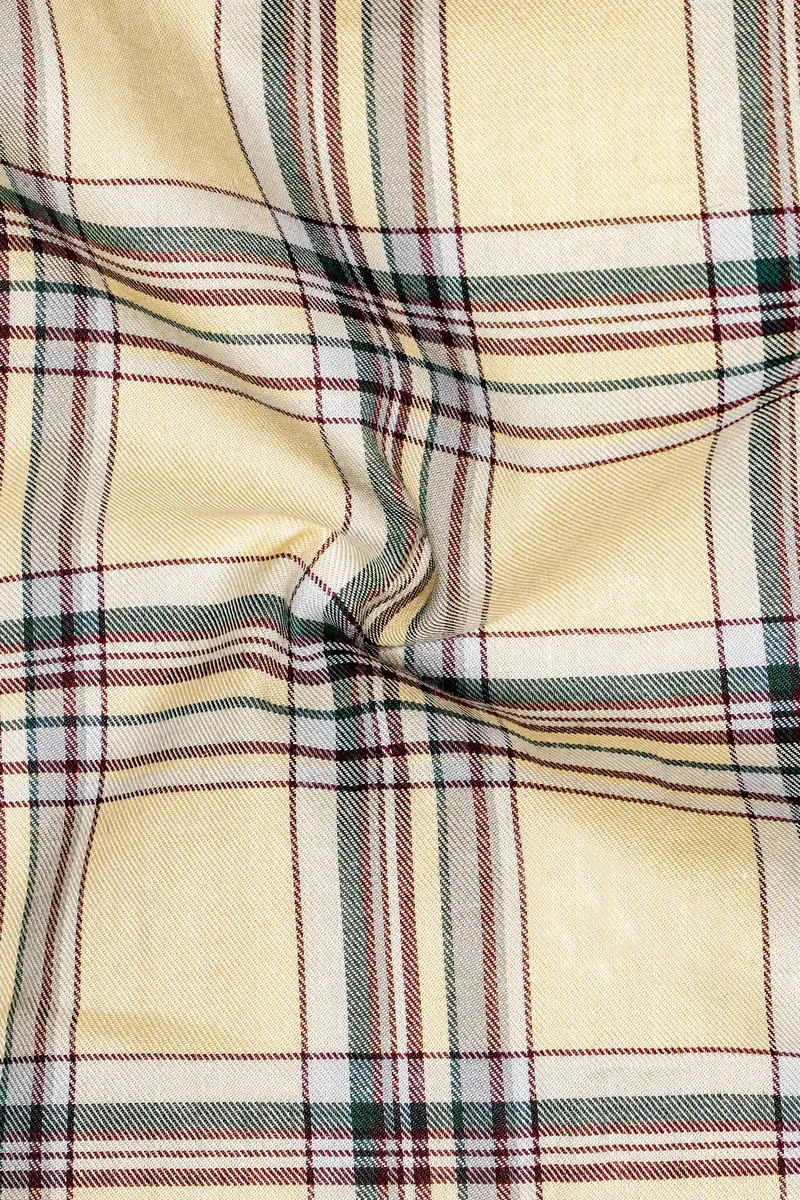 Yellowish Orange With Green Cyan Checks Plaid Twill Premium Cotton Shirt 3