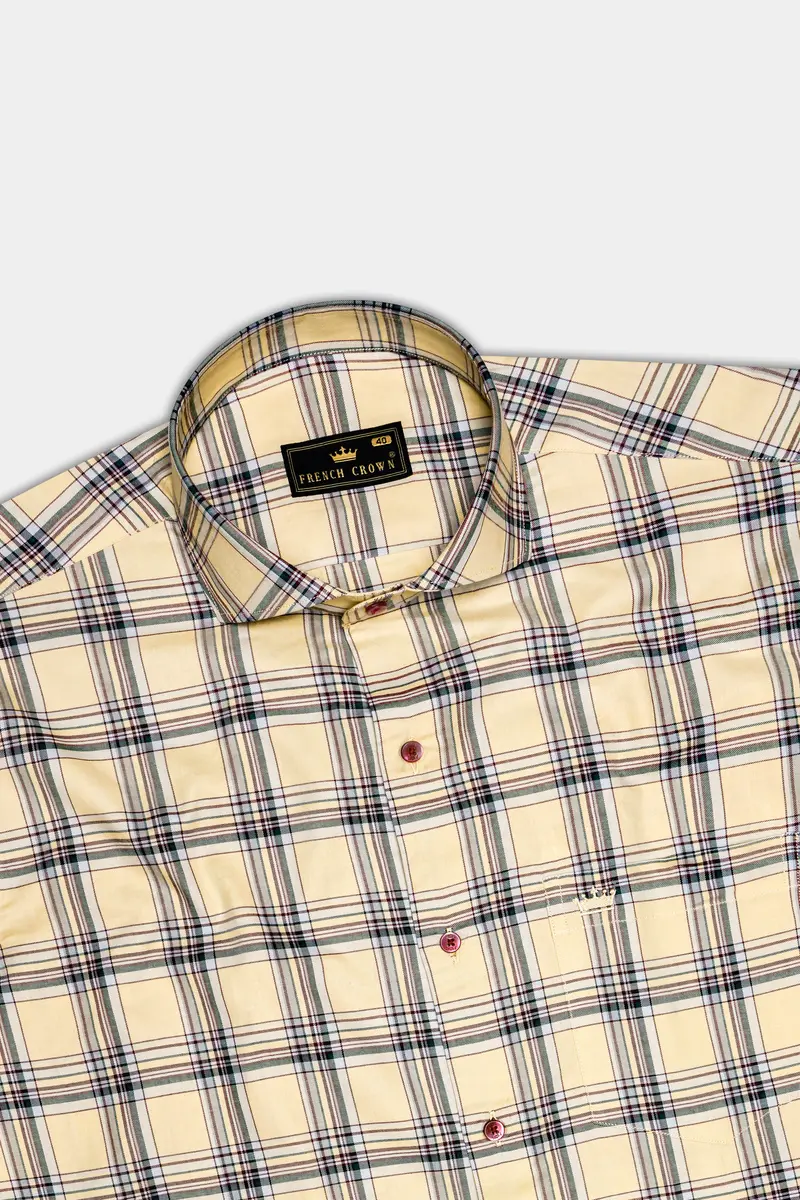 Yellowish Orange With Green Cyan Checks Plaid Twill Premium Cotton Shirt 5