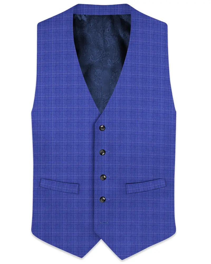 Yonder Blue Plaid Wool Rich Waistcoat 1