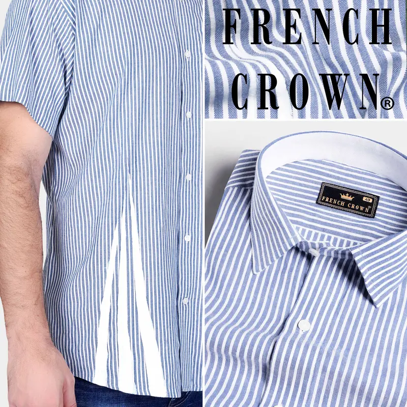 Yonder Blue Striped With White Hand Painted Royal Oxford Designer Shirt 1