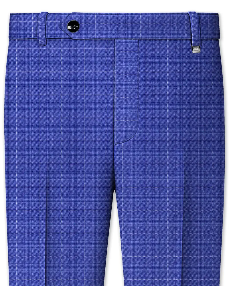 Yonder Blue Wool Rich Plaid Stretchable Pant 1