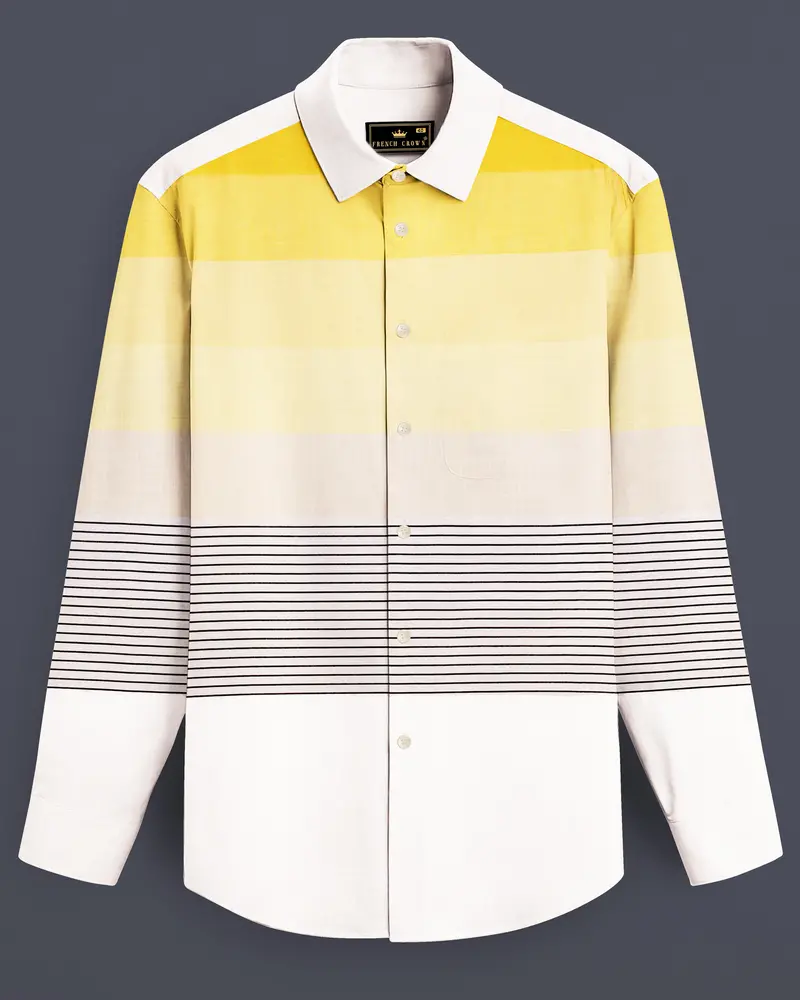 Zaffaro-Primrose Yellow Sunset Stripes Luxurious Linen Casual Shirt 1