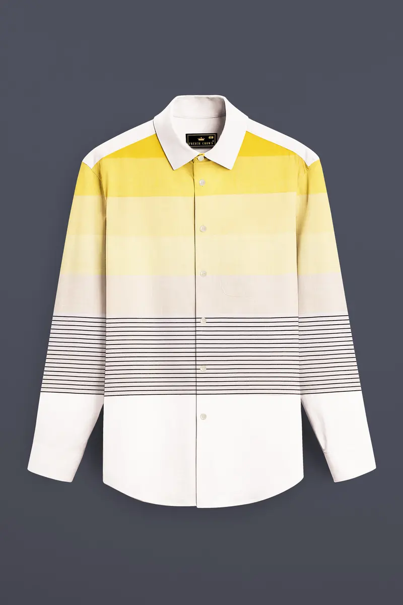 Zaffaro-Primrose Yellow Sunset Stripes Luxurious Linen Casual Shirt 2