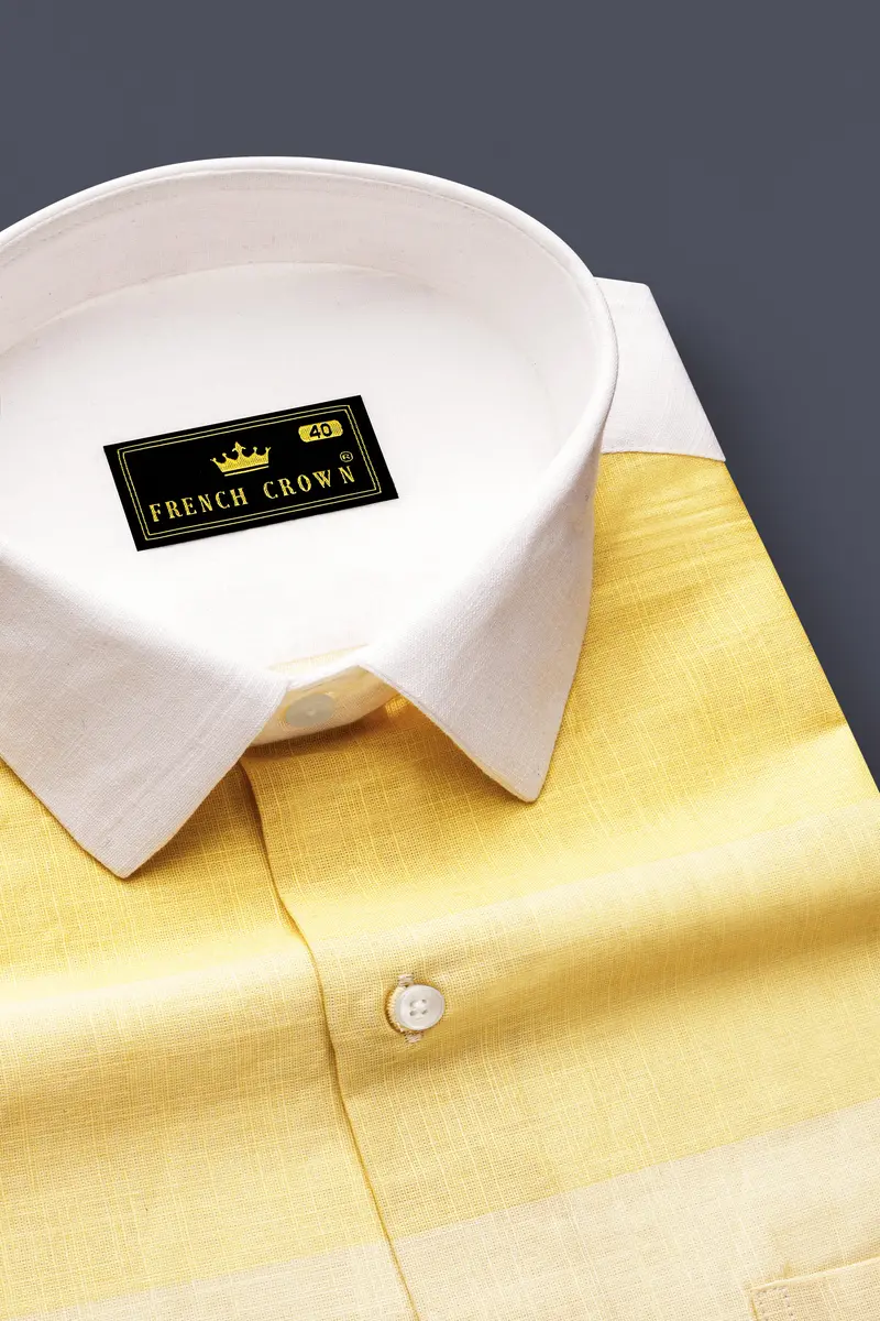 Zaffaro-Primrose Yellow Sunset Stripes Luxurious Linen Casual Shirt 4