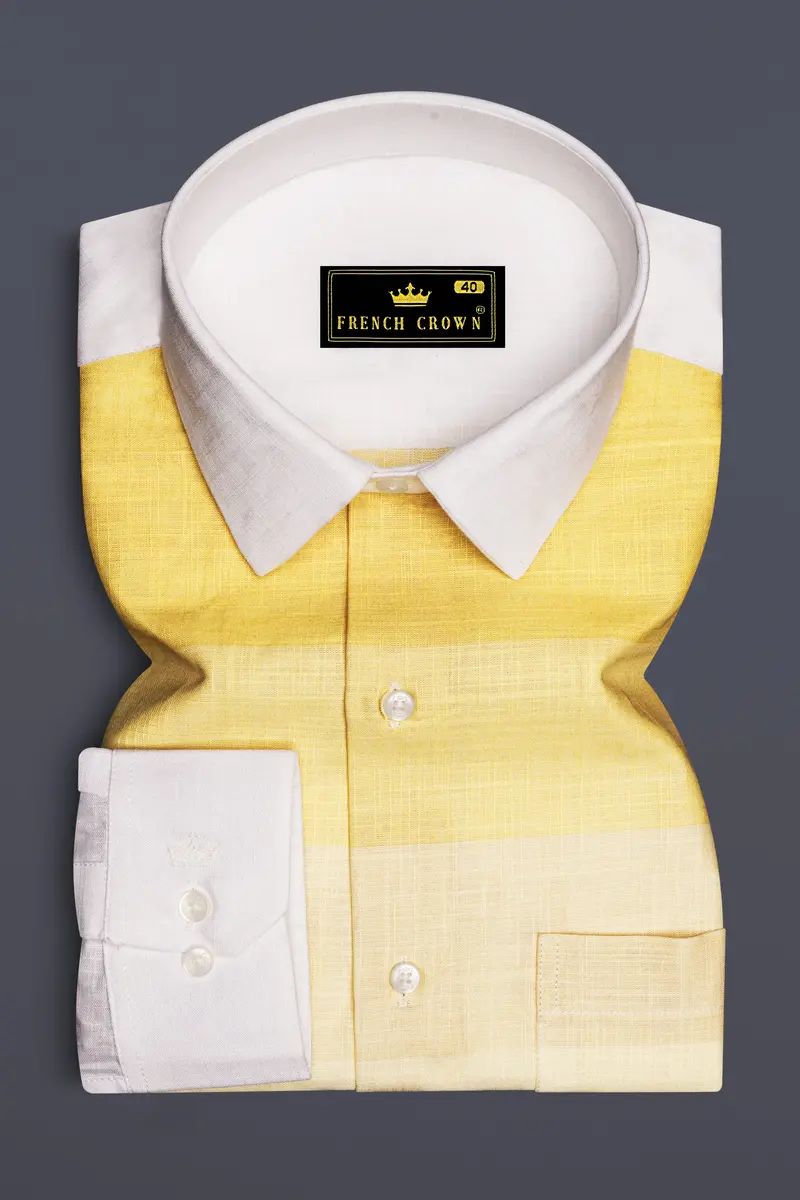 Zaffaro-Primrose Yellow Sunset Stripes Luxurious Linen Casual Shirt 5