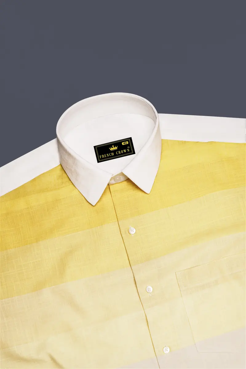 Zaffaro-Primrose Yellow Sunset Stripes Luxurious Linen Casual Shirt 6