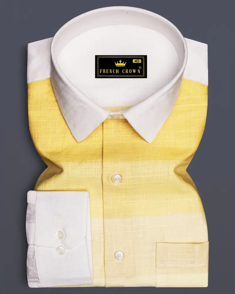 Zaffaro-Primrose Yellow Sunset Stripes Luxurious Linen Casual Shirt 8