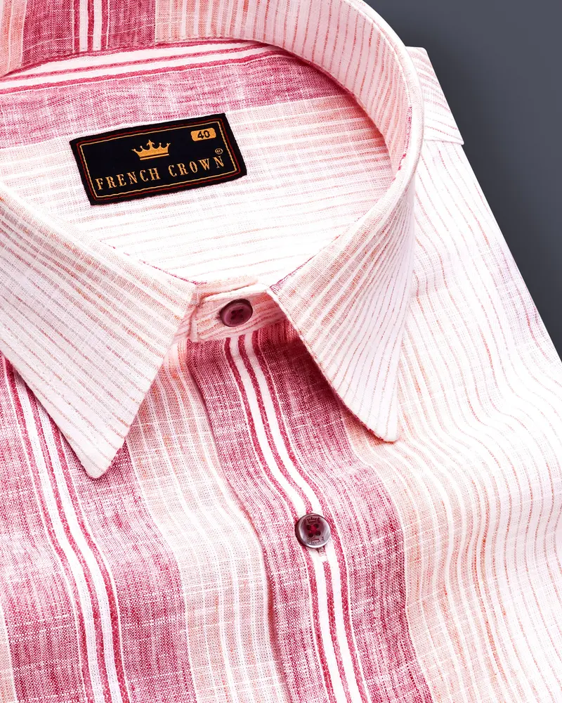 Zaffira-Sherbet Pink Striped Chambray Premium Cotton Semi Formal Shirt 1