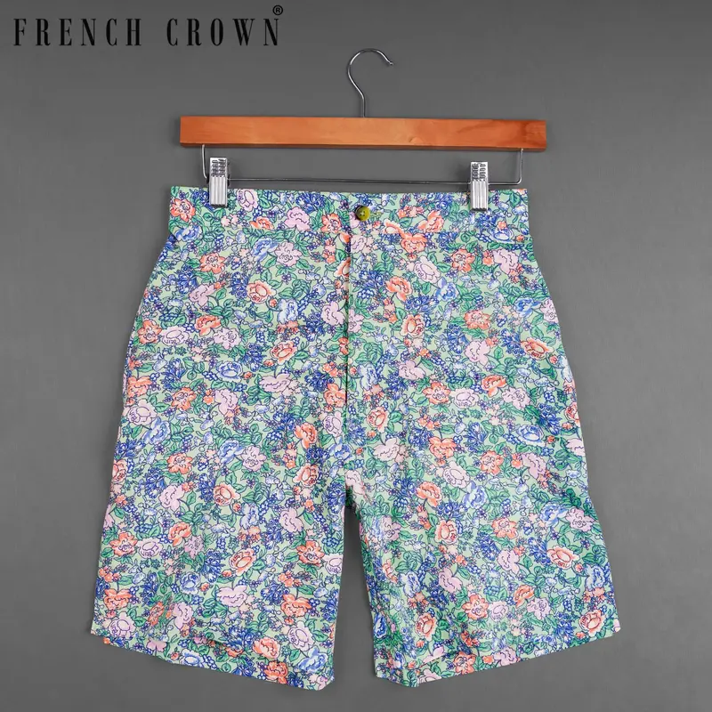 Zanah Green Floral Printed Premium Tencel Shorts 1
