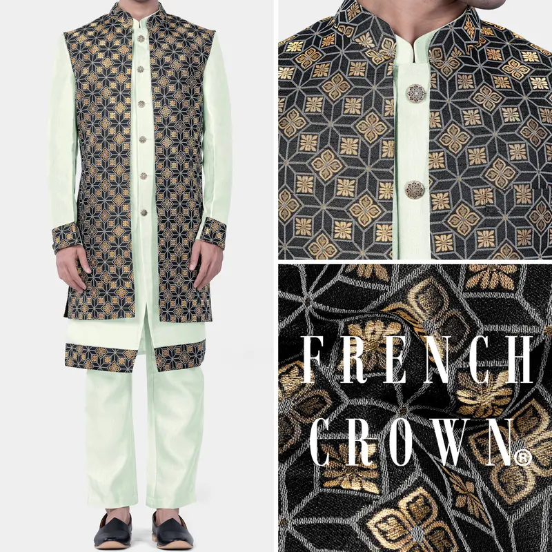 Zanah Green Jacquard Weave Indo-Western Set 1
