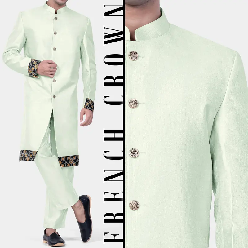 Zanah Green Jacquard Weave Indo-Western Set 11