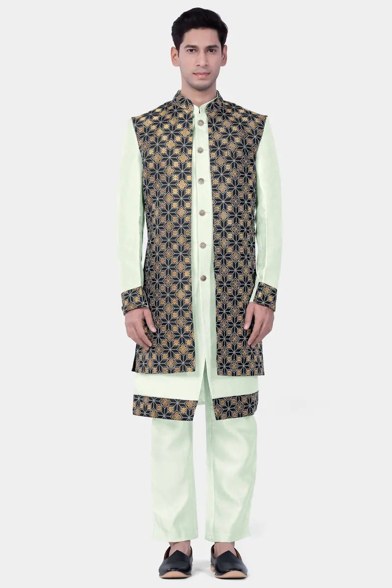 Zanah Green Jacquard Weave Indo-Western Set 2