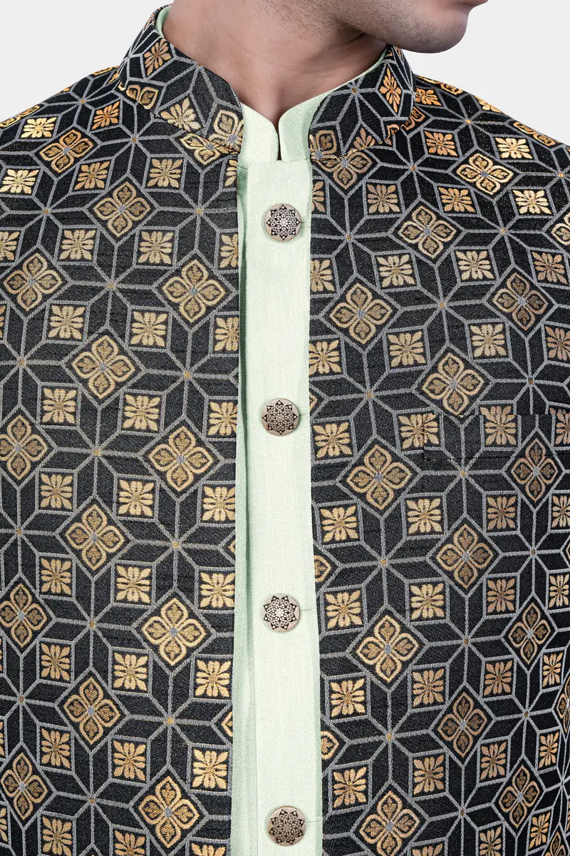 Zanah Green Jacquard Weave Indo-Western Set 4