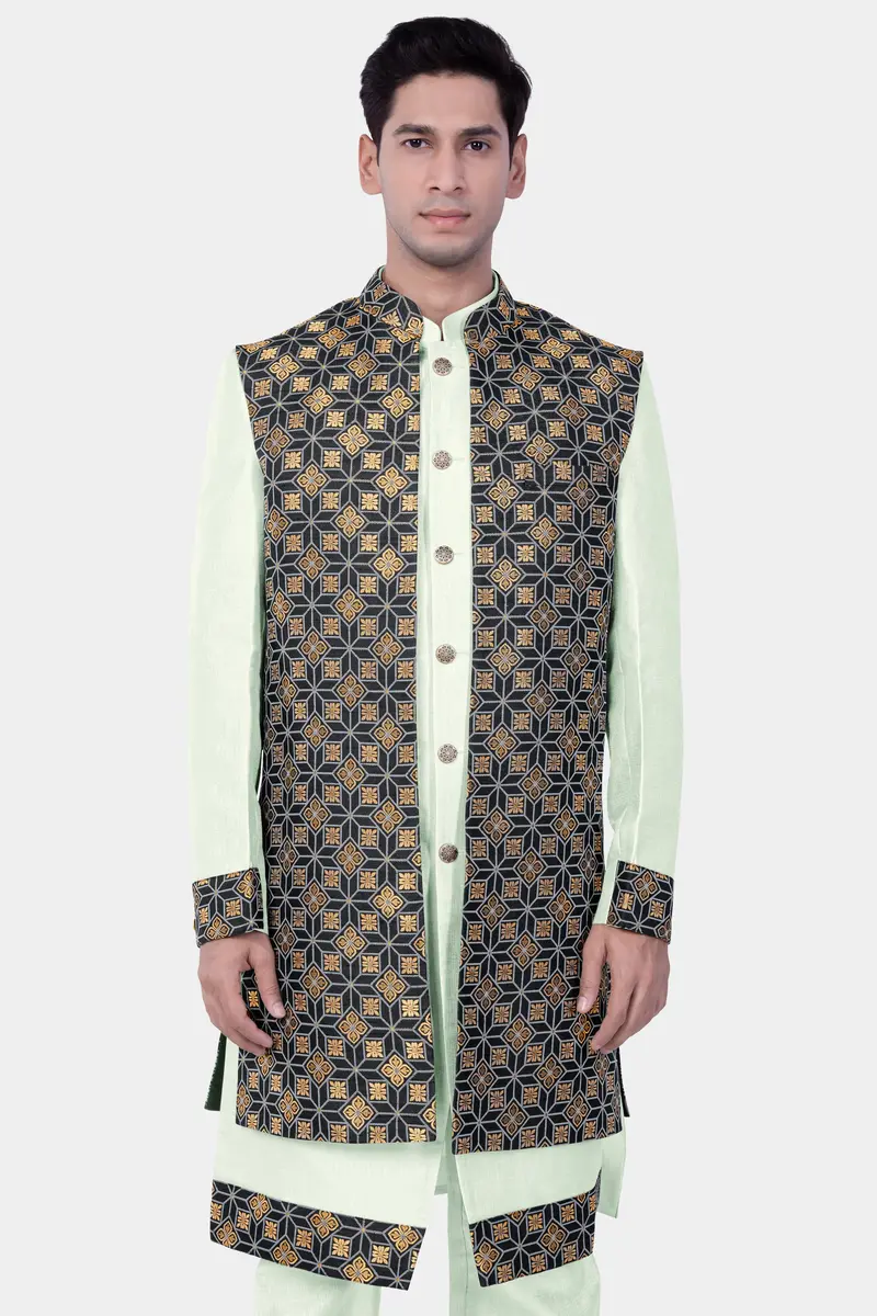 Zanah Green Jacquard Weave Indo-Western Set 5