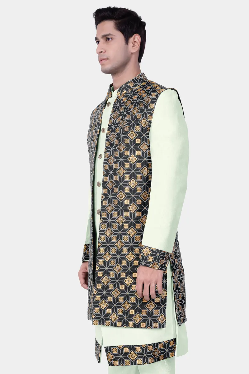 Zanah Green Jacquard Weave Indo-Western Set 6