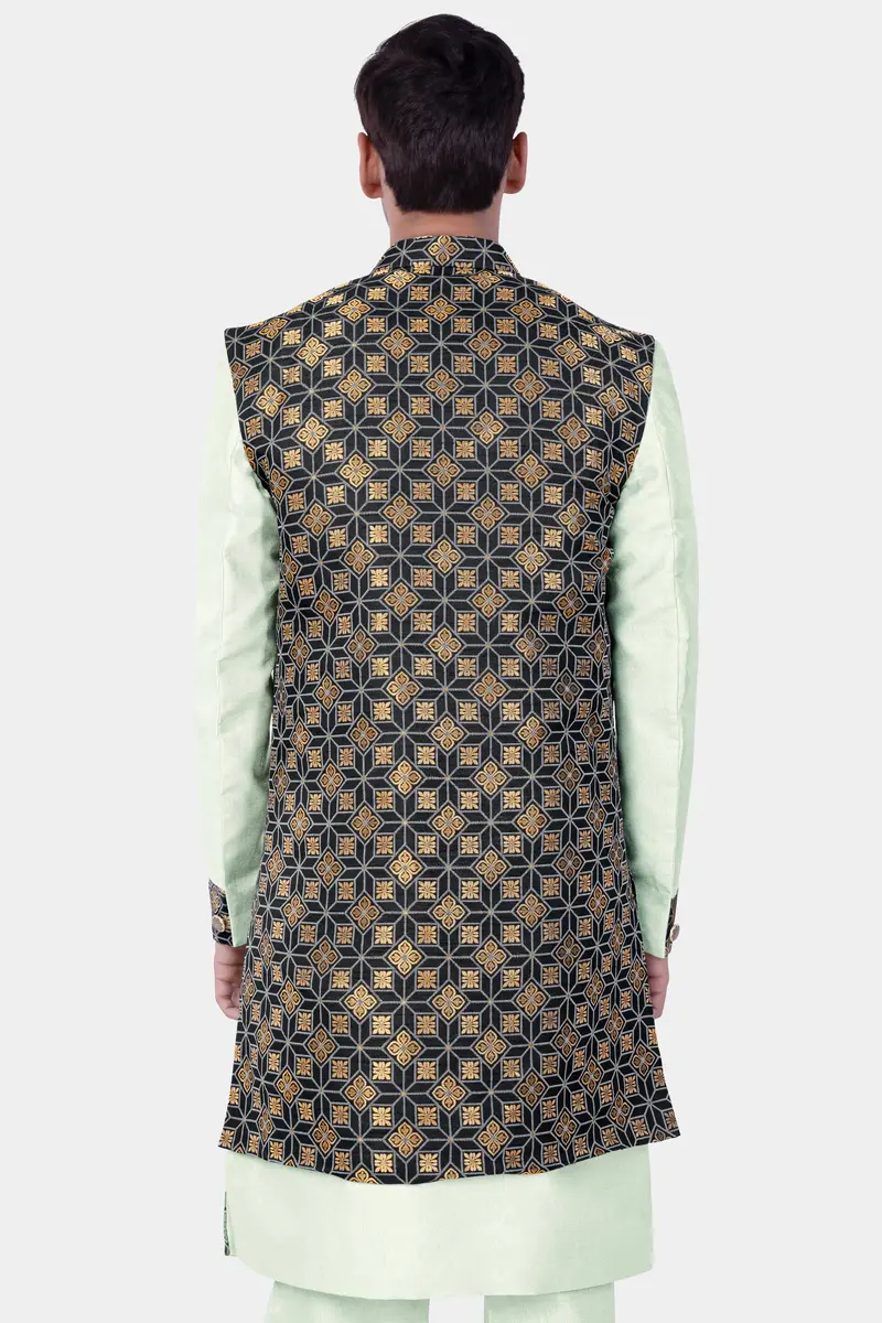 Zanah Green Jacquard Weave Indo-Western Set 7
