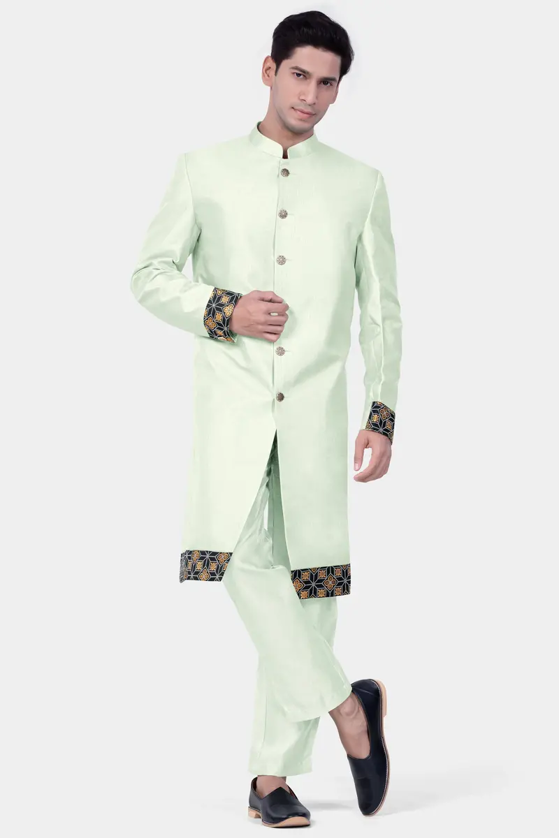 Zanah Green Jacquard Weave Indo-Western Set 8