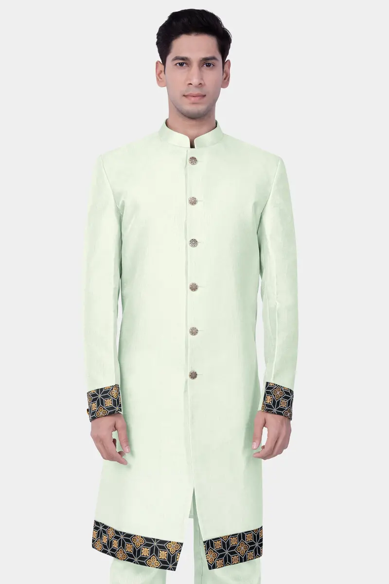 Zanah Green Jacquard Weave Indo-Western Set 9