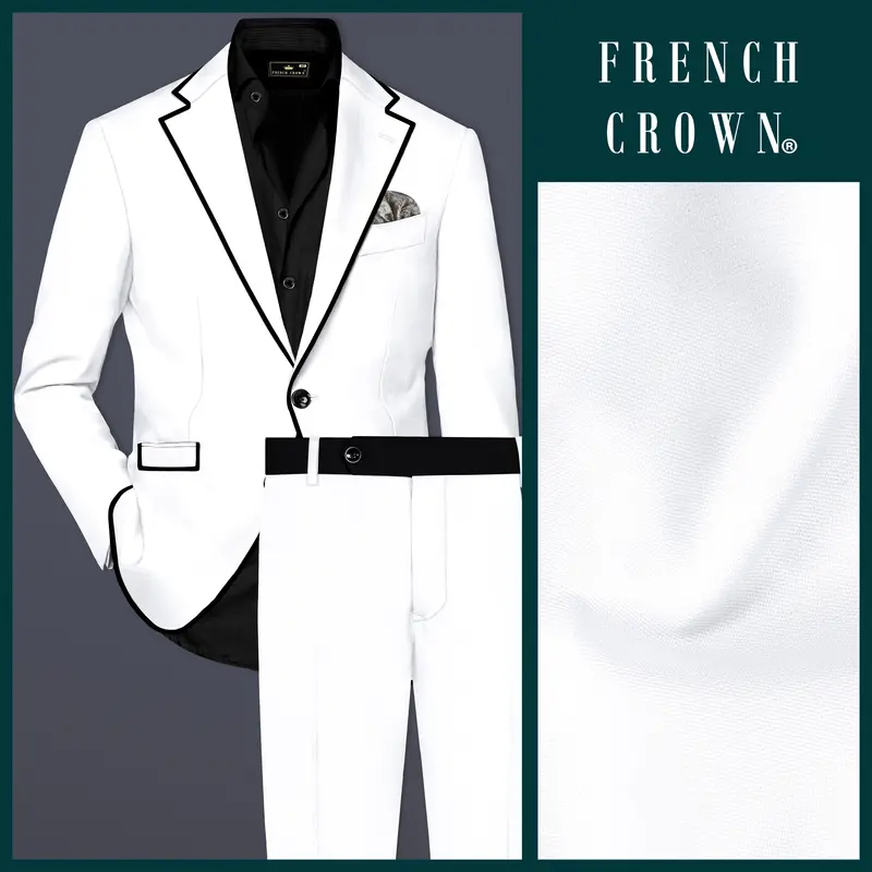 Zenith-Bright White Stretchable Subtle Sheen With Black Border Patterned Designer Suit 1