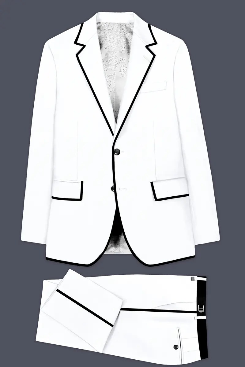 Zenith-Bright White Stretchable Subtle Sheen With Black Border Patterned Designer Suit 10