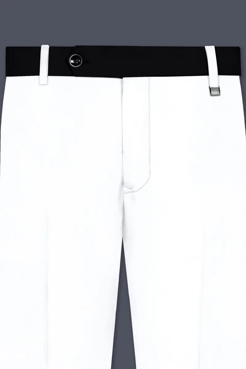 Zenith-Bright White Stretchable Subtle Sheen With Black Border Patterned Designer Suit 11